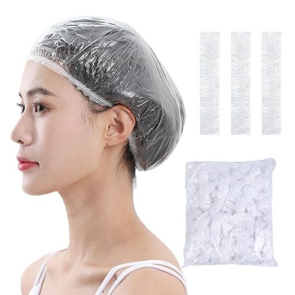 Shower cap, hair cap, disposable shower cap, 100 pieces, individually wrapped, 25cm, hair cap, unisex, hair protection, for bathing, cooking hair cap, guest cap, commercial use, work use, transparent