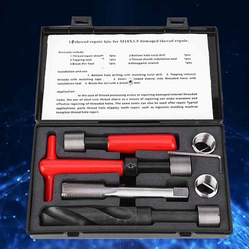 10Pcs Thread Repair Kit M18x1.5 Helicoil Restoring Thread Repair Tools Wrench, Stainless Steel Metric Thread Repair Insert Kit Compatible Hand Tool Set Thread Repair Kit