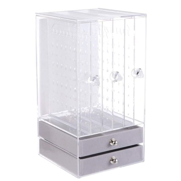 HappyHome Earrings Display Storage Case Vertical Hanging 3 Drawer Jewelry Box Transparent