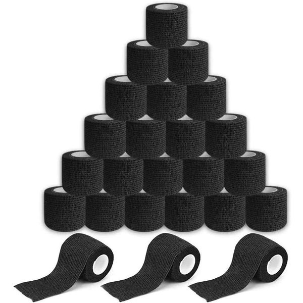 Tattoo Griff Abdeckung, Rayyl 24 Rollen Schwarz Tattoo Grip Tape Selbstklebende Elastische Bandage für Tattoo Maschine