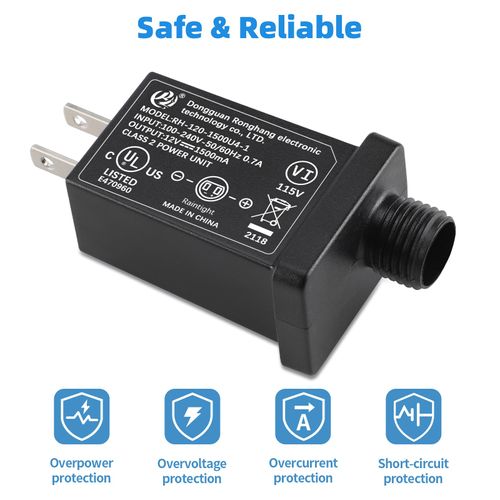 Replacement Yard Inflatable Adapter - 1A Transformer US Plug for Halloween Christmas Thanksgiving Inflatables, Class 2 Power Supply 120vac 60hz for LED Light