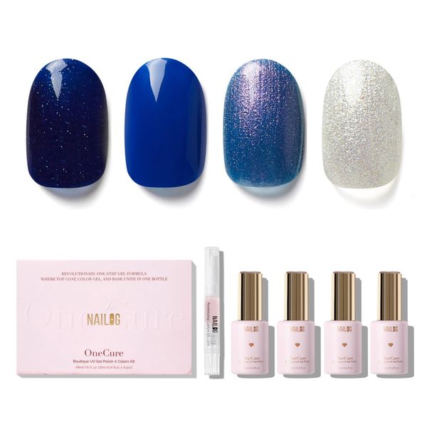 NAILOG Gel Nail Polish Set - 4 Colors Top Coat Color Gel Base 3-In-1 Soak Off UV Gel Polish Kit for Home DIY & Birthday Gifts for Women,Midnight Wonder