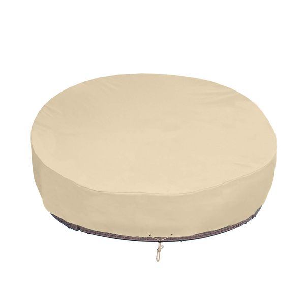 SunPatio Outdoor Daybed Cover, Heavy Duty Waterproof Round Canopy Sofa Bed Cover with Taped Seam, Patio Furniture Set Cover, All Weather Protection, 75" Dia x 35"/16”H, Beige