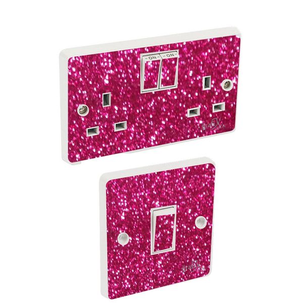 the grafix studio Pink Sequin Light Switch & Double Socket Sticker Vinyl/Skin cover
