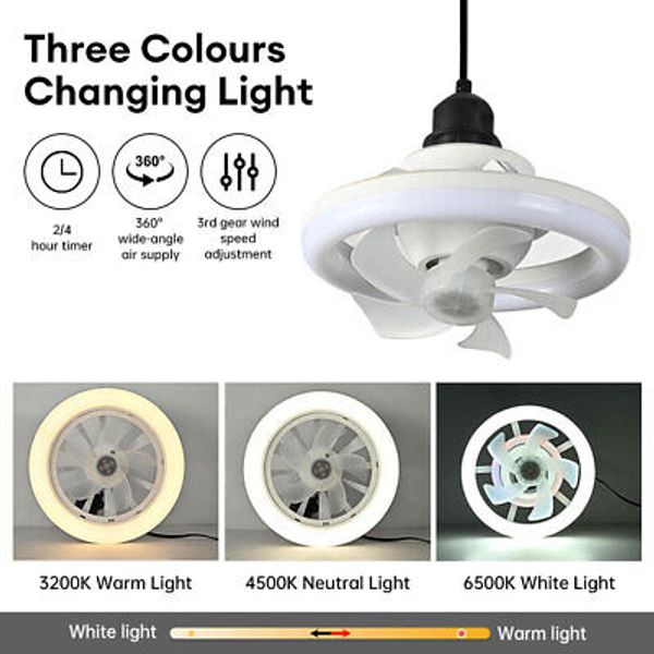 Adjustable LED Ceiling Fan Light E27 Modern Fan Lamp 360° Swing Head Living Room