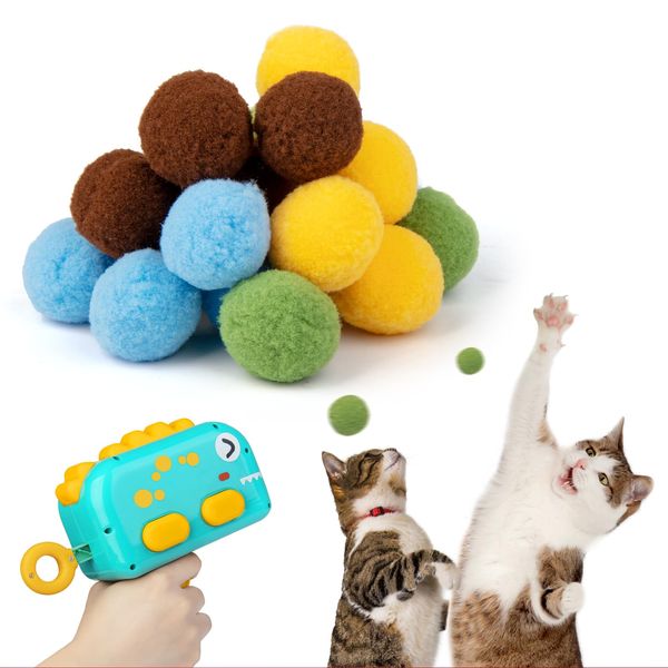 DUXCIYHTA Interactive Cat Toys for Indoor Cats,Cat Ball Launcher Toys with 20Pcs Pom Pom Balls,Soft Balls Shooter Gun for Kitten Playing Toys