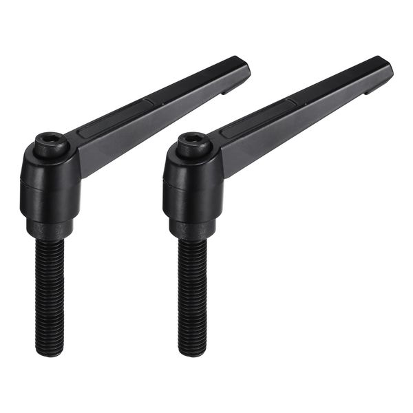sourcing map M12 x 60mm Handle Adjustable Clamping Lever Thread Push Button Ratchet Male Threaded Stud Knobs Locking Rotating Screw Handles Quick Release Bolt Black 2pcs