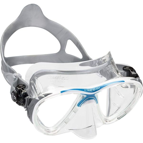 Cressi Big Eyes Evolution Crystal Mask - Revolutionary Adult Diving and Snorkeling Mask High Quality Crystal Silicone, Transparent/Blue White, One Size