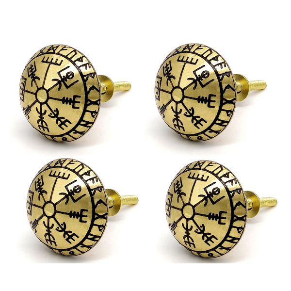 4 Handmade Viking Compass Brass Knobs Viking Decor Brass Cabinet Knobs Bedroom Cupboard Door, Weathered Drawer Knobs Ideal for Any Home, Kitchen or Office | Hardware for Kitchen Cabinet Knobs