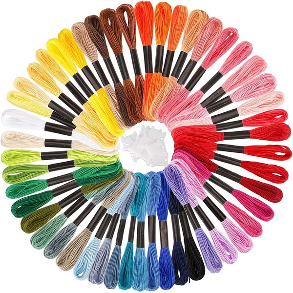 Caydo Embroidery Threads 50 Skeins Rainbow Color Embroidery Floss Cross Stitch Threads with 12 Pieces Floss Bobbins for Friendship Bracelets Making