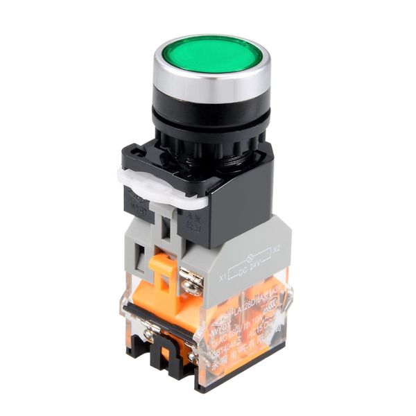 sourcingmap 22mm Momentary Push Button Switch Green Round Button DPST 1 No 1 NC Light 24V
