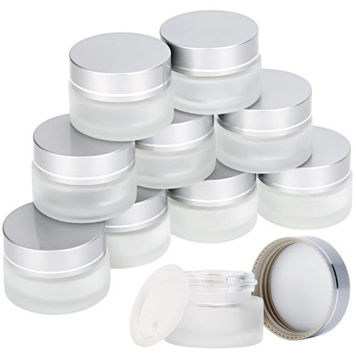 Heveer Glass Cream Jar, 20 ml, Empty Container, Cosmetic Container with Screw Cap for Creams, Lotion, Cosmetics, Travel, Silver, Pack of 9
