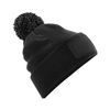 Beechfield Snowstar Patch Beanie - Ribbed Cuff - Heather Grey/Black