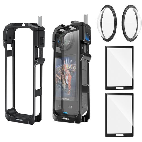 Insta 360 X5 Aluminium Aluminium Cage Case with Screen Protector and Lens Guard Cap Compatible with Insta360 X5