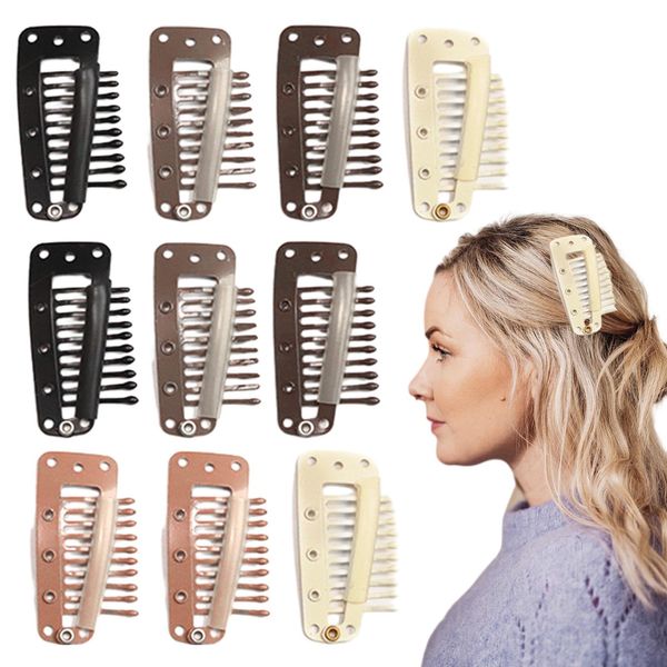 Divono Perückenclip,10 Pcs Haarverlängerung Clips,10 Zähne Chunni Clips,Haarclips Haarverlängerung Clips für Extensions Geflochten, U Form Metall Silikon Perücke Haarverlängerung Clip(5 Farben)