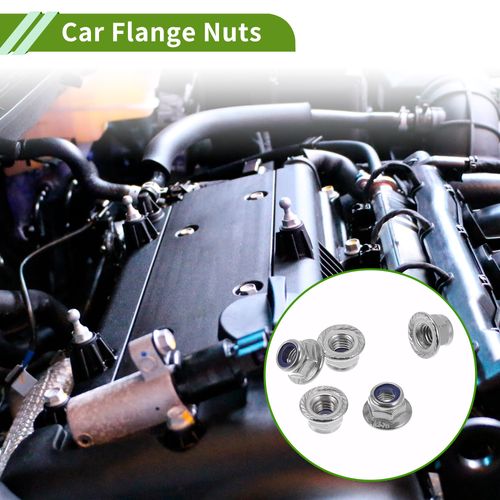 HOPESPANNER 5 Pcs M5*0.8 Car Flange Nuts 304 Stainless Steel,Nylon Rubber Ring Girded Hex Lock Flange Nuts Non-Slip Lock Flange Rubber Ring for Car Motorcycle