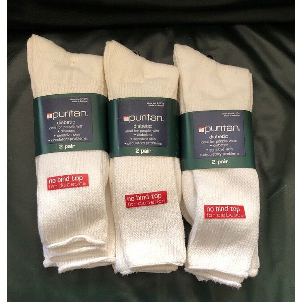 Puritan Diabetic No Bind Top Socks Lot Of #3 6-12-1/2 Shoe Size