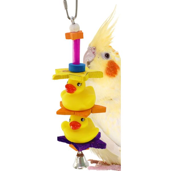 Bonka Bird Toys 1323 Duck Duck Bird Toy Parrot cage Parakeet Cockatiel Bell Wood chew Climbing Treat Play Forage Shred Aviary Supplies Swing Playground