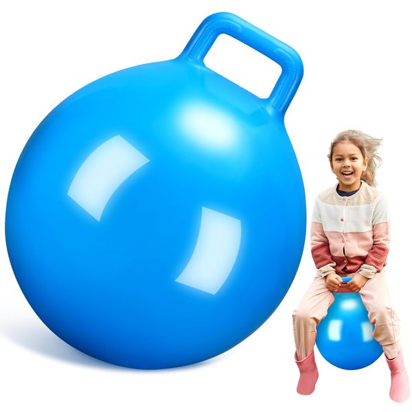 Gemscream Kids Hopper Ball Bouncy Ball with Handle Jumping Hopping Ball Exercise Balls for Toddlers Boys Girls Indoor Outdoors Sports School Games Exercise Gifts(18 Inch,Blue)