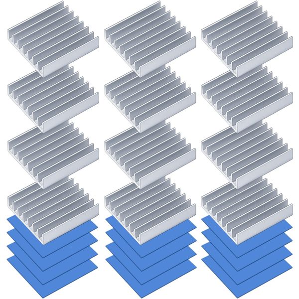 Akineko Heat Sink Set of 12 [With Thermal Conductive Double Sided Tape] 0.9 x 0.9 x 0.2 inches (22.5 x 22.5 x 5 mm), Aluminum Heatsink for Wireless LAN Routers, AC Adapters, Chargers, and More