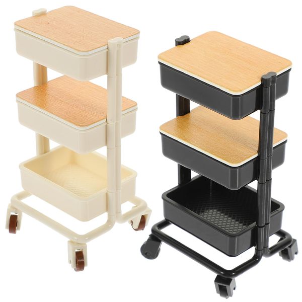 LUOZZY 2 PCS 1:12 Dollhouse Mini Shopping Cart 3 Tier Miniature Rolling Cart Storage Display Shelf with Wheels Dollhouse Furniture Accessory