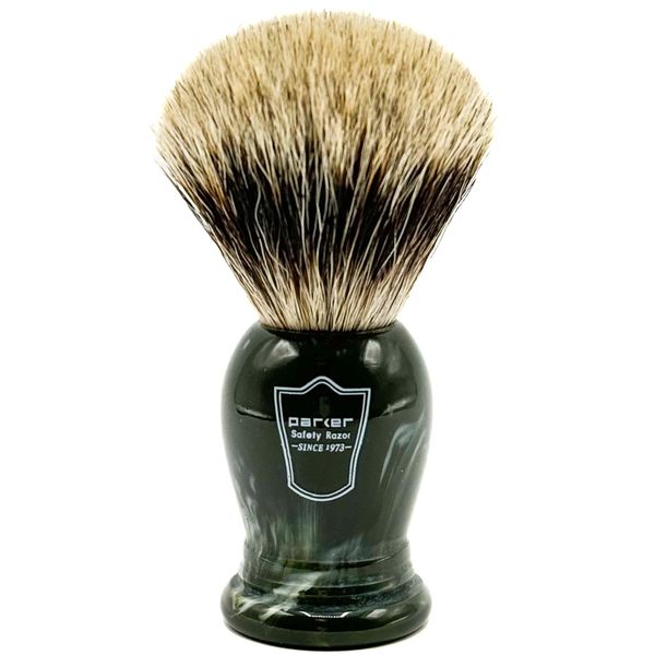 Parker King Size Pure Badger Bristle Shaving Brush – Brush Stand Included - Overszied 24mm 3-Band-Badger Brush Knot - Generates a Giant Lather