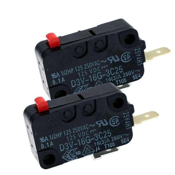 Snap Micro Switch D3V-16G-1C25 D3V-16G-3C25 Microwave Oven Normally Open for Frigidaire 5304440026 Microwave (Pack of 2)