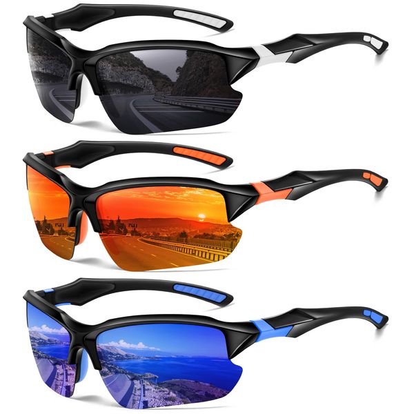 DioKiw 3PACK Sports Polarized Sunglasses for Men Cycling Running Fishing UV400 Protection Sun Glasses Lightweight Half Frame Goggles