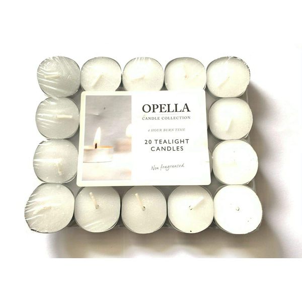 Opella 20 Tealight Candles Non Fragranced 4 Hour Burn Time