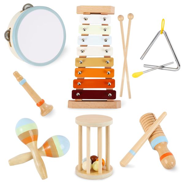 nunukids Wooden Musical Instruments for Toddlers Montessori Musical Instruments Set Wooden Musical Toys 8pcs