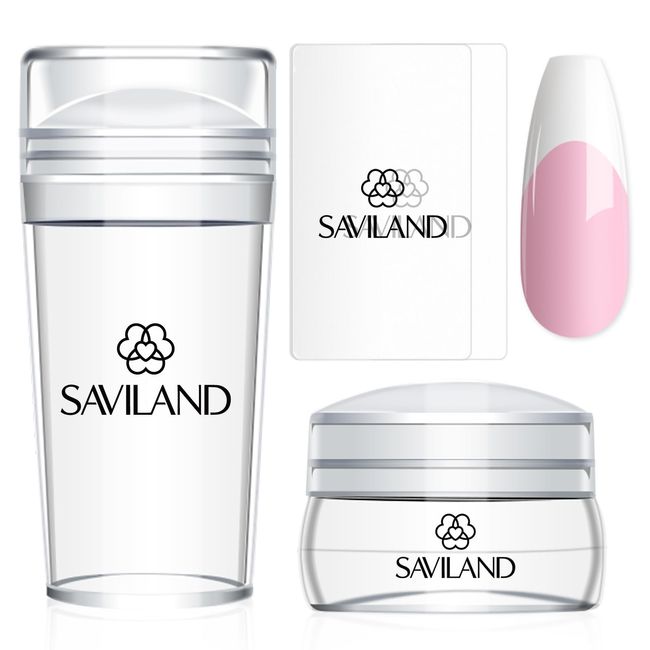 Saviland French Tip Nail Stamp - 4PCS Nail Art Stamper Kit Clear Silicone Nail Stamping Long & Short Jelly Stamper for Nails with Scrapers Nail Stamper Kit for French Manicure Home DIY Nail Salon