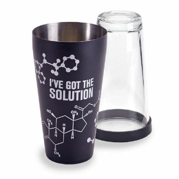 Boston Cocktail Shaker - 20oz Two Piece Science Theme I've Got the Solution NIB