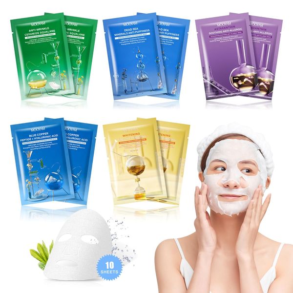 Hyaluronsäure Collagen Maske Tuchmasken Gesicht,feuchtigkeitsspendende Hyaluronsäure Maske Skincare Koreanische kosmetik Face Mask Inhaltsstoffe für alle Hauttypen (Synthetisch)