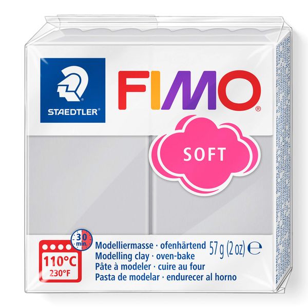 STAEDTLER 8020-80 FIMO Soft Oven-Hardening Polymer Modelling Clay - Dolphin Grey (1 x 57g Block)