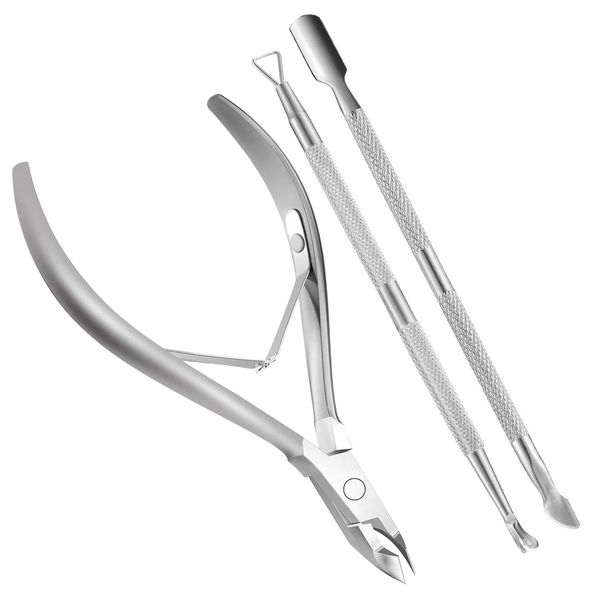 Cuticle Nippers and Cuticle Pusher Manicure Tools Set - Professional Nail Cuticle Remover Cutter Clippers Tool for Gel Nail Art Fingernails Toenails,Stainless Steel, Travel, Gift,Spa