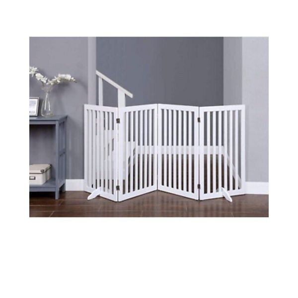 Unipaws 80''W 36”H Free Standing Pet Gate for Dog Cat Baby Wooden Gate White