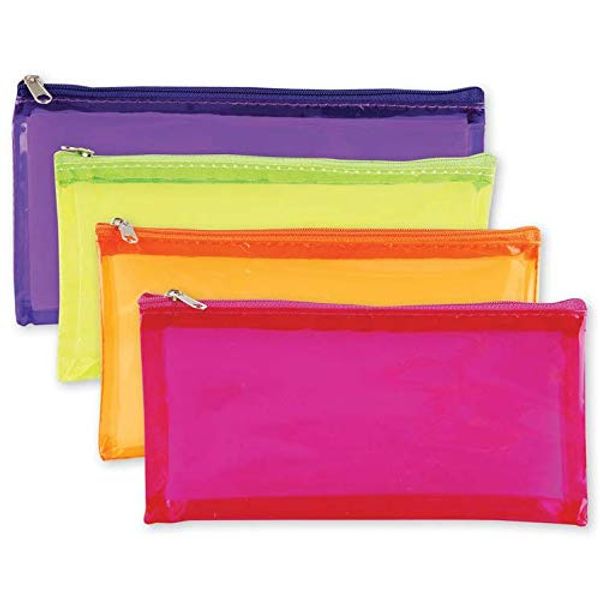 Ksp partners ltd e-commerce 1 X Pencil Case Clear View Large Rectangular Plastic Assorted Colours -Tiger Stationery 210x100mm