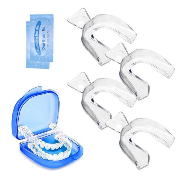 Bisienya 4PCS Teeth Guard for Night Grinding,Anti Grinding Mouth Guard for Sleeping at Night,Retainer,Moldable Fit Reusable Mouth Guards Grinding Teeth to Prevent Bruxism for Adults(with Storage Box)