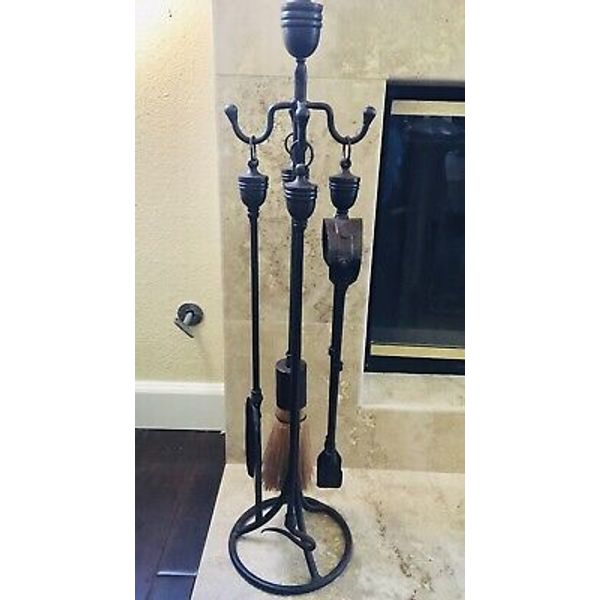 Wrought Iron Fireplace Tool Set of 4 Plus Stand Unique