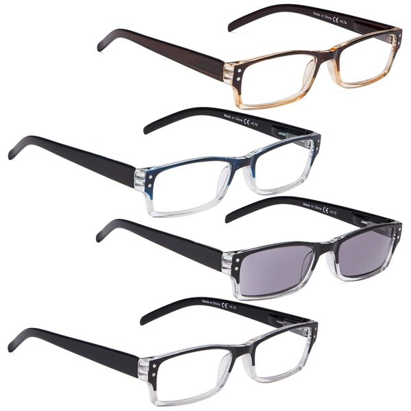 LUR READING GLASSES 4 pack Include Sun Readers