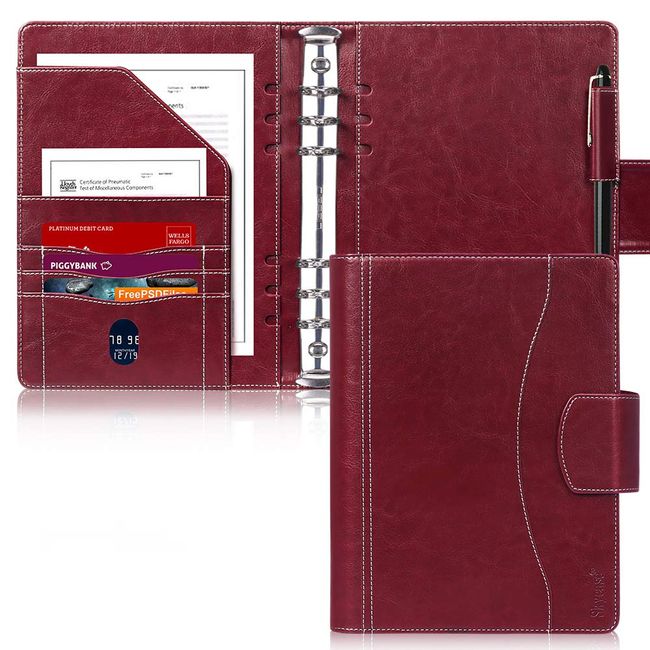 Skycase, A5, 6 Holes, Ring, Binder Notebook, Premium PU Cover, Ring Notebook, Loose Leaf Type, Notebook, Includes Storage Pocket, Pen Holder, Graduation Favors, Job Hunting, Private, Business Office Supplies, Present, Wine Red