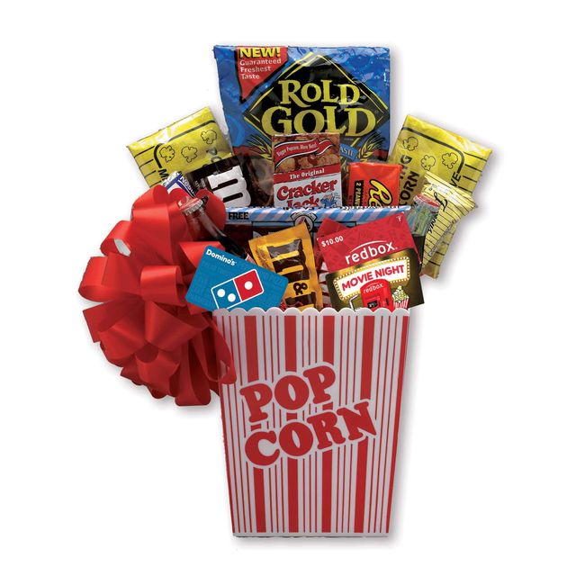 Family Movie Night Gift Basket full of Movie Night Snacks includes Domino's Gift card and all the movie snacks needed for a fun and delicious movie night