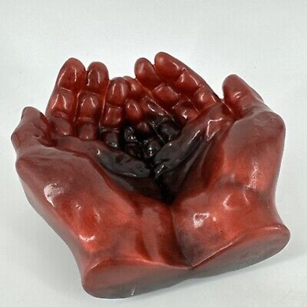 Bowl Resin Hands Copper Red Jewelry Holder Nightstand Container Unique 6” x5.75”