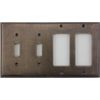 Aged Antique Brass 4 Gang Combination Switch Plate - 2 Toggle Light Switch Openings 2 GFI/Rocker Openings
