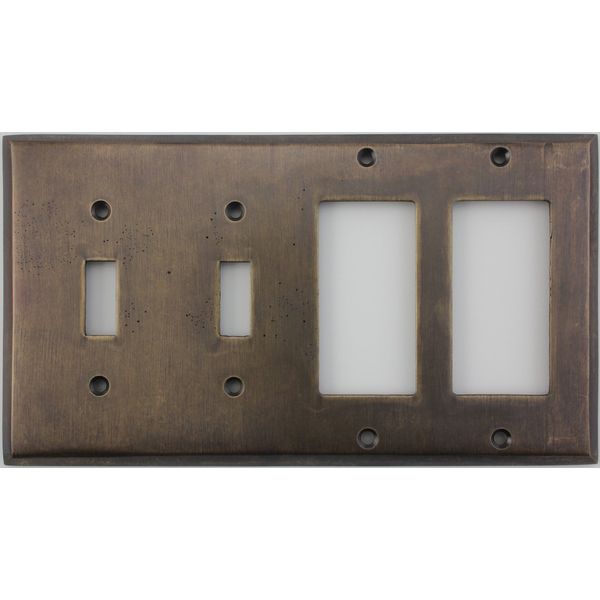 Aged Antique Brass 4 Gang Combination Switch Plate - 2 Toggle Light Switch Openings 2 GFI/Rocker Openings