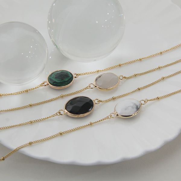 Natural Raw Stone Choker Necklace Gold 4 Pieces Onyx Jade Howlite Malachite