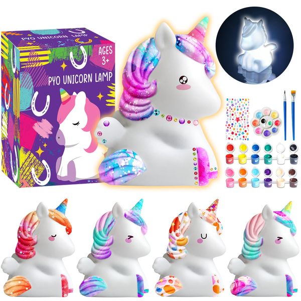 Goodyking Paint Your Own Unicorn Lamp Art Kit, DIY Night Light, Arts & Crafts, Painting Kit for Kids Ages 8-12, Art Supplies Birthday Party Holiday Unicorns Gift for Teens Girls Boys Age 3 4 5 6 7 8+