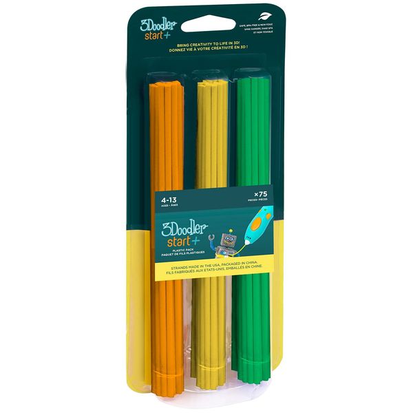 Official 3Doodler Start + Exclusive Filament, 75 Piece Set (Food Derived, Eco-friendly Filaments that do not affect the human body), 3D Pen, Girls, Boys, Gift, Birthday, Present, Educational Toy, Drawing, Christmas Gift, Making Toy (Orange, Yellow, Green)