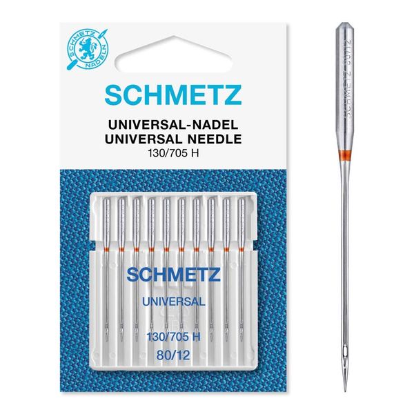 SCHMETZ Domestic Sewing Machine Needles | 10 Universal Needles 130/705 H Needle Size 80/12 | Suitable for a Wide Range of Fabrics | Can be Used on All Conventional Household Sewing Machines