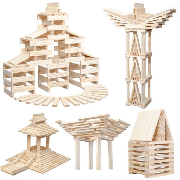 NiToy Wooden Building Blocks 100PCS Montessori STEM Toy for Kids, Solid Natural Pine Wood, Creative Shapes for 3D Space Stacking Games and Sensory Play, Educational Preschool Learning for Boys & Girls